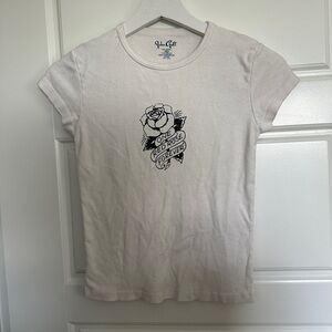 Brandy Melville White Short Sleeve Tee with Black Graphic